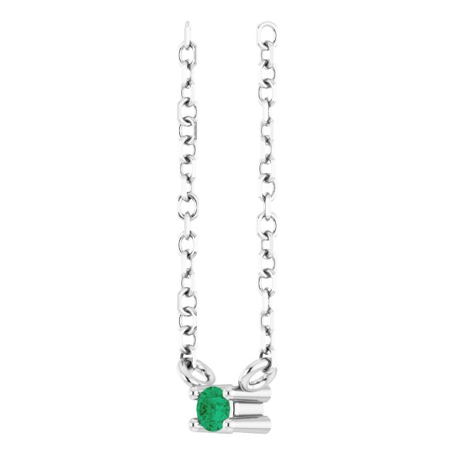 Platinum Round Natural Emerald Birthstone Bar Necklace - view 2