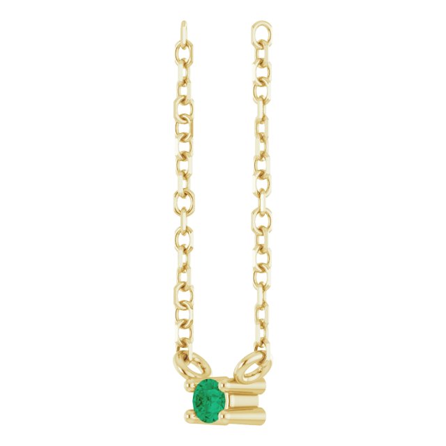 14K Gold Round Natural Emerald Birthstone Bar Necklace - Yellow Gold - view 2