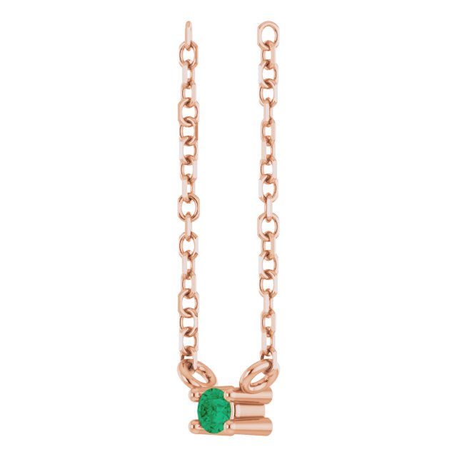 14K Gold Round Lab-Grown Emerald Birthstone Bar Necklace - Rose Gold - view 2