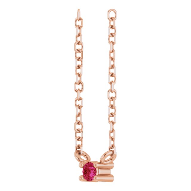 14K Gold Round Natural Ruby Birthstone Bar Necklace - Rose Gold - view 2