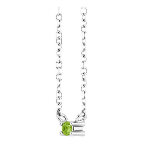 Platinum Round Natural Peridot Birthstone Bar Necklace - view 2