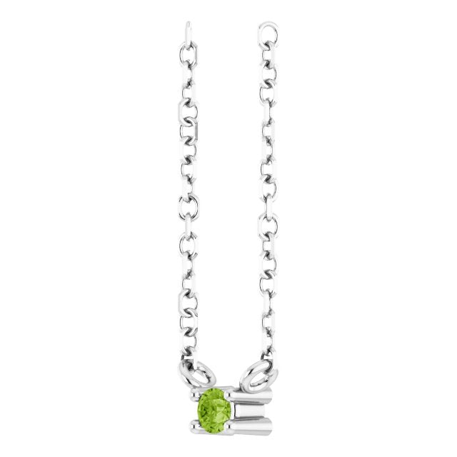 Platinum Round Natural Peridot Birthstone Bar Necklace - view 2