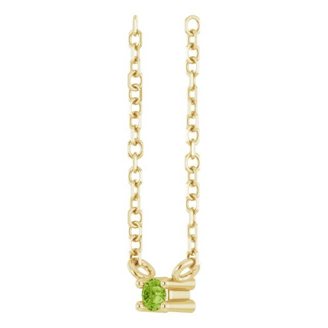 14K Gold Round Natural Peridot Birthstone Bar Necklace - Yellow Gold - view 2