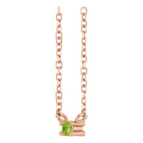 14K Gold Round Natural Peridot Birthstone Bar Necklace - Rose Gold - view 2