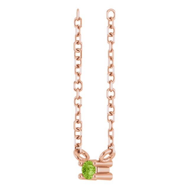 14K Gold Round Natural Peridot Birthstone Bar Necklace - Rose Gold - view 2