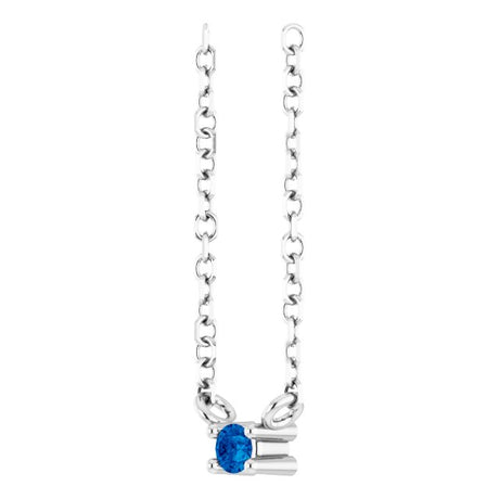 Platinum Round Lab-Grown Blue Sapphire Birthstone Bar Necklace - view 2