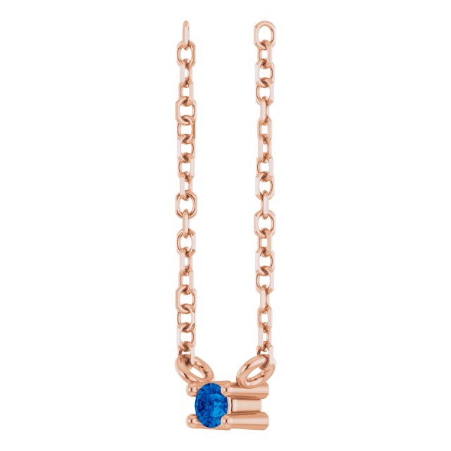 14K Gold Round Natural Blue Sapphire Birthstone Bar Necklace - Rose Gold - view 2