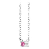 14K Gold Round Natural Pink Tourmaline Birthstone Bar Necklace - White Gold - view 2