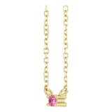 14K Gold Round Natural Pink Tourmaline Birthstone Bar Necklace - Yellow Gold - view 2