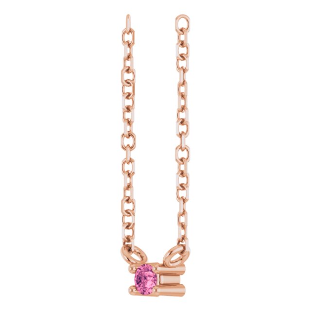 14K Gold Round Natural Pink Tourmaline Birthstone Bar Necklace - Rose Gold - view 2
