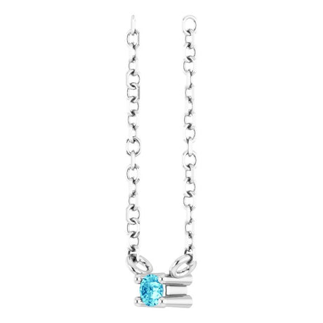 Platinum Round Natural Blue Zircon Birthstone Bar Necklace - view 2