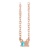14K Gold Round Natural Blue Zircon Birthstone Bar Necklace - Rose Gold - view 2