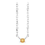 14K Gold Round Natural Citrine Birthstone Bar Necklace - White Gold
