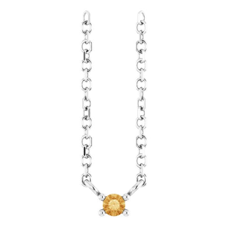 Platinum Round Natural Citrine Birthstone Bar Necklace
