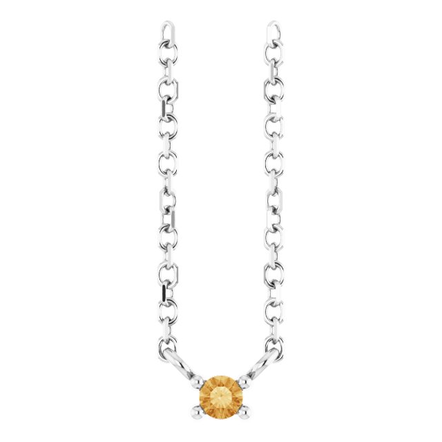 Platinum Round Natural Citrine Birthstone Bar Necklace