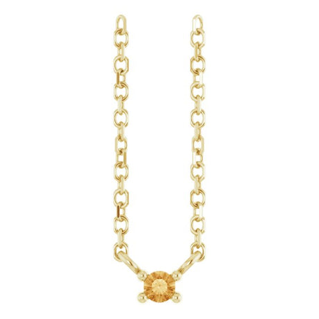 14K Gold Round Natural Citrine Birthstone Bar Necklace - Yellow Gold