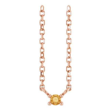 14K Gold Round Natural Citrine Birthstone Bar Necklace - Rose Gold