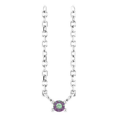 Platinum Round Lab-Grown Alexandrite Birthstone Bar Necklace