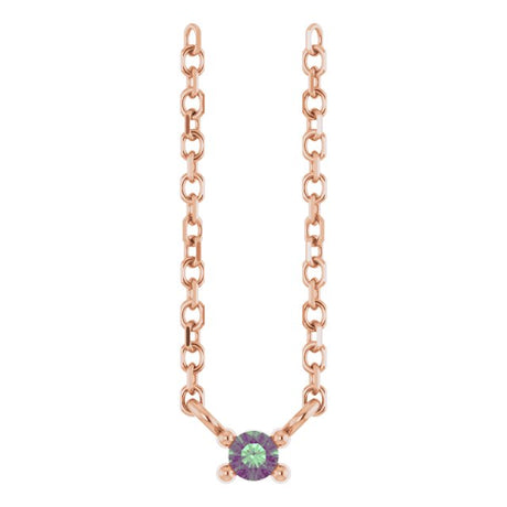 14K Gold Round Natural Alexandrite Birthstone Bar Necklace - Rose Gold