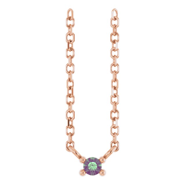 14K Gold Round Natural Alexandrite Birthstone Bar Necklace - Rose Gold