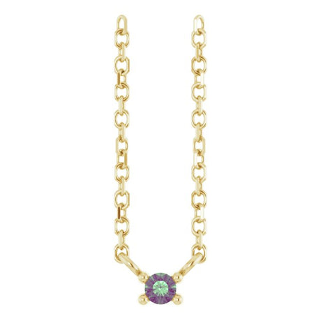 14K Gold Round Lab-Grown Alexandrite Birthstone Bar Necklace - Yellow Gold