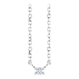 Platinum Round Natural White Sapphire Birthstone Bar Necklace