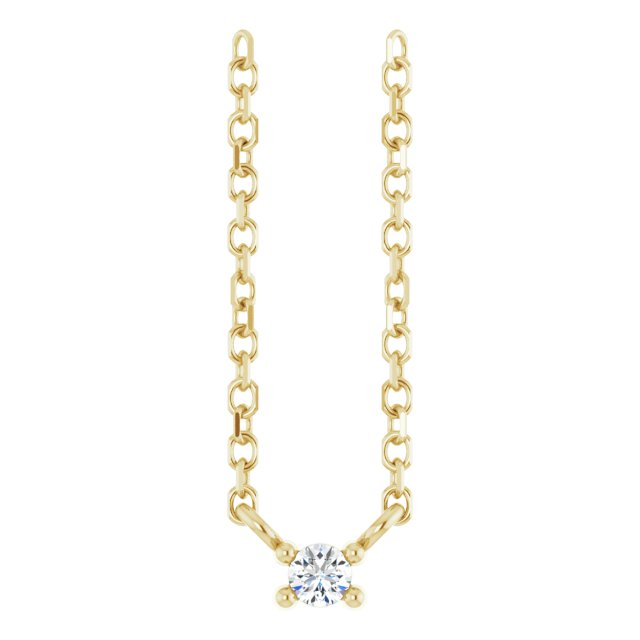 14K Gold Round Natural White Sapphire Birthstone Bar Necklace - Yellow Gold