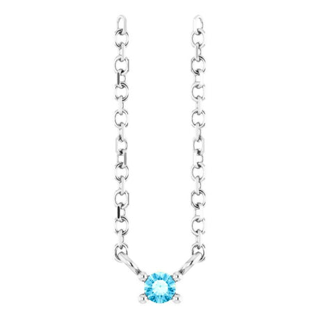 14K Gold Round Natural Aquamarine Birthstone Bar Necklace - White Gold