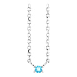 Platinum Round Natural Aquamarine Birthstone Bar Necklace