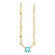 14K Gold Round Natural Aquamarine Birthstone Bar Necklace - Yellow Gold