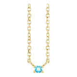 14K Gold Round Natural Aquamarine Birthstone Bar Necklace - Yellow Gold