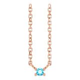 14K Gold Round Natural Aquamarine Birthstone Bar Necklace - Rose Gold