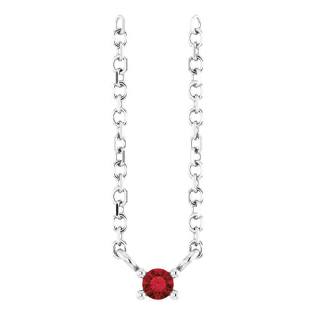 14K Gold Round Natural Mozambique Garnet Birthstone Bar Necklace - White Gold