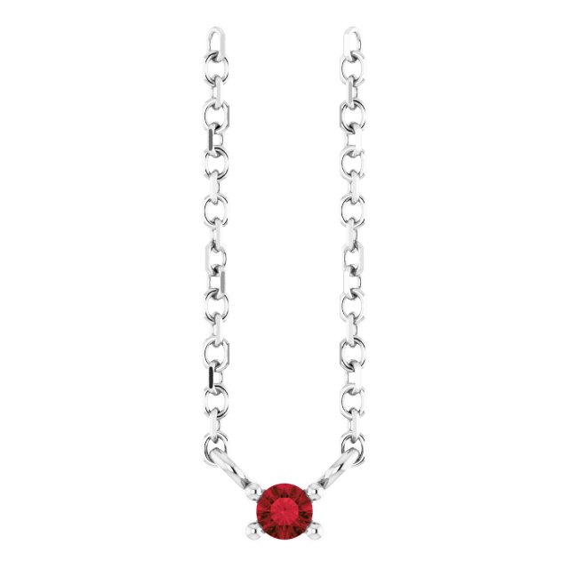 Platinum Round Natural Mozambique Garnet Birthstone Bar Necklace