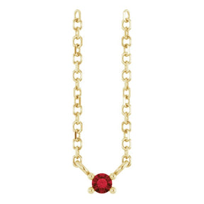 14K Gold Round Natural Mozambique Garnet Birthstone Bar Necklace - Yellow Gold