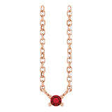 14K Gold Round Natural Mozambique Garnet Birthstone Bar Necklace - Rose Gold