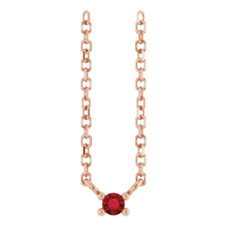 14K Gold Round Natural Mozambique Garnet Birthstone Bar Necklace - Rose Gold