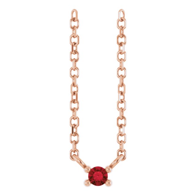 14K Gold Round Natural Mozambique Garnet Birthstone Bar Necklace - Rose Gold