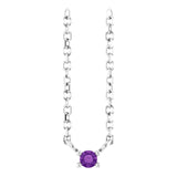 14K Gold Round Natural Amethyst Birthstone Bar Necklace - White Gold