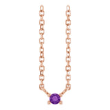 14K Gold Round Natural Amethyst Birthstone Bar Necklace - Rose Gold