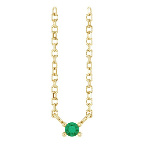14K Gold Round Lab-Grown Emerald Birthstone Bar Necklace - Yellow Gold