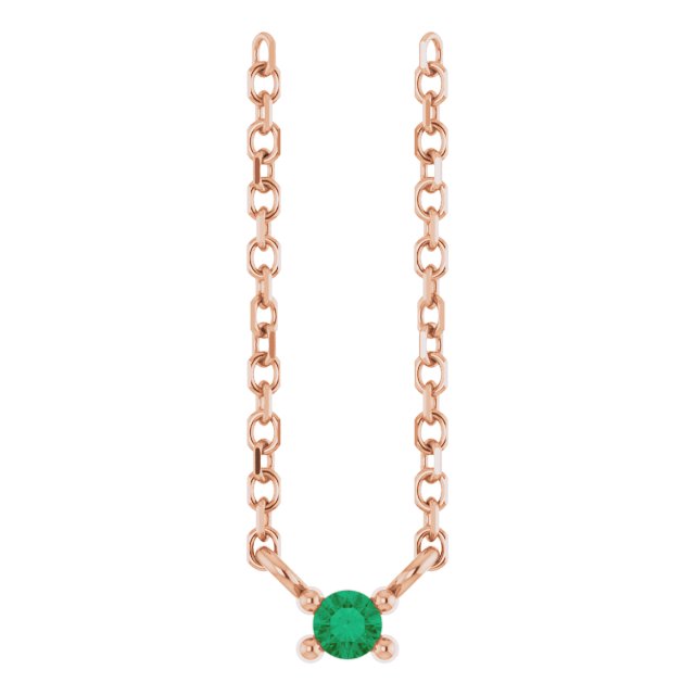 14K Gold Round Lab-Grown Emerald Birthstone Bar Necklace - Rose Gold