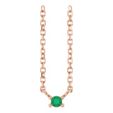 14K Gold Round Natural Emerald Birthstone Bar Necklace - Rose Gold