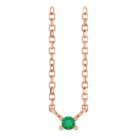 14K Gold Round Natural Emerald Birthstone Bar Necklace - Rose Gold
