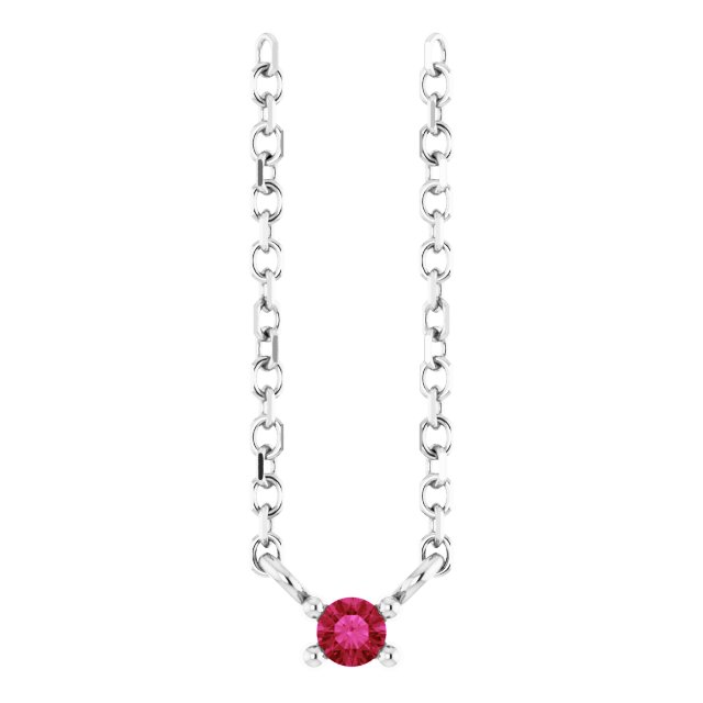 Platinum Round Natural Ruby Birthstone Bar Necklace