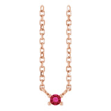 14K Gold Round Natural Ruby Birthstone Bar Necklace - Rose Gold