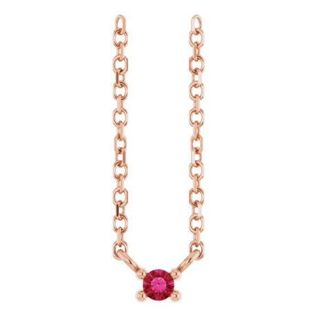 14K Gold Round Lab-Grown Ruby Birthstone Bar Necklace - Rose Gold