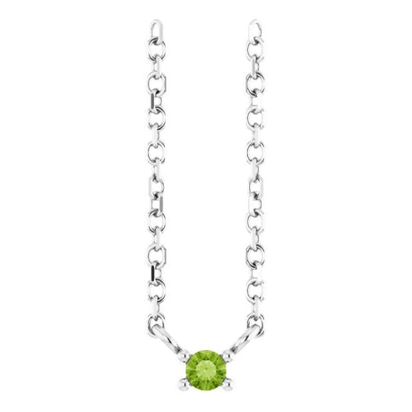 14K Gold Round Natural Peridot Birthstone Bar Necklace - White Gold