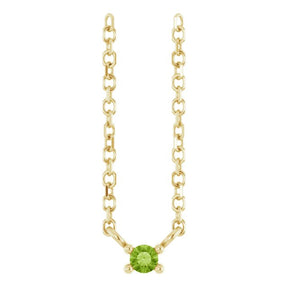 14K Gold Round Natural Peridot Birthstone Bar Necklace - Yellow Gold