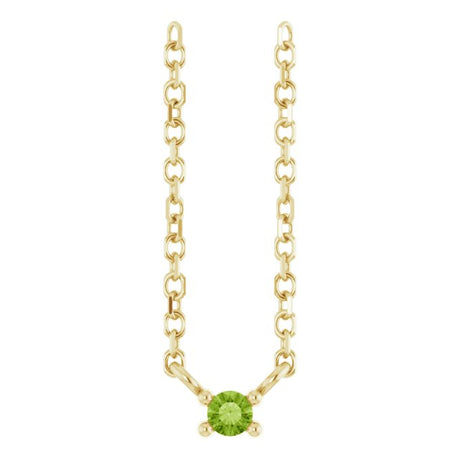 14K Gold Round Natural Peridot Birthstone Bar Necklace - Yellow Gold